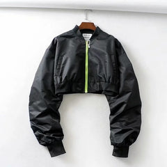 Women's Short Bomber Jacket - Zipper Closure