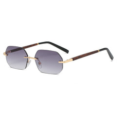 Octagonal Sunglasses - Rimless Glasses with Wooden Accents