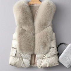 Plush Faux Fur Trim Quilted Puffer Vest