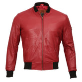 Bold Red Bomber Jacket - Crafted from Genuine Leather