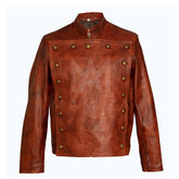 Cliff Secord Retro Steampunk Jacket - Distressed Leather with Brass Buttons