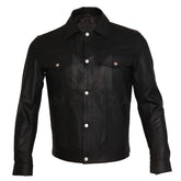 Distressed Leather Jacket with Button-Down Collar