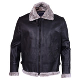 Men's Black Leather Shearling Jacket - Warm Fur Lining