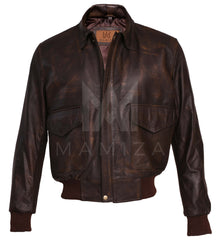 Brown Leather Bomber Jacket - Stylish & Durable Outerwear