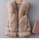 Plush Faux Fur Trim Quilted Puffer Vest