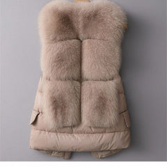 Plush Faux Fur Trim Quilted Puffer Vest