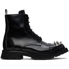 Edgy Leather Spike Platform Lace-Up Combat Boots