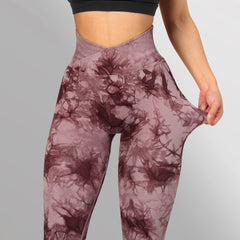 Seamless High-Waisted Marble-Print Activewear Leggings