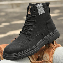 Rugged Leather Lace-Up Work Boots