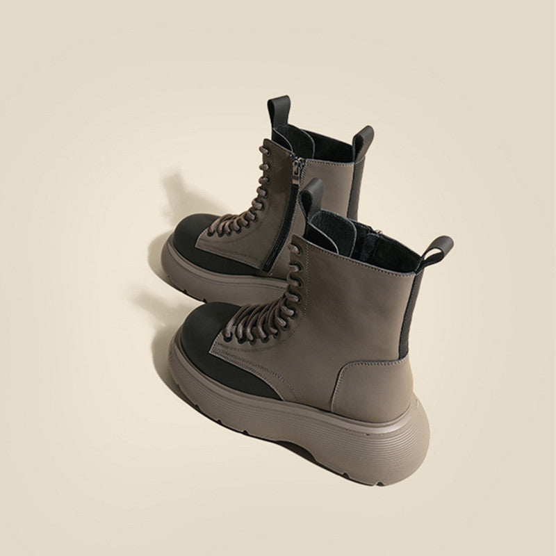 Lace-Up Platform Boots with Rugged Sole