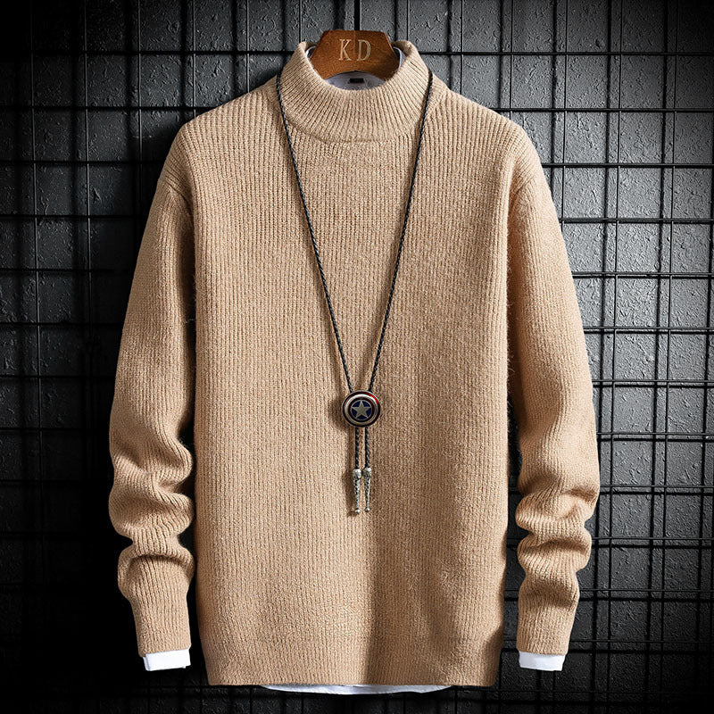 Textured Knit Mock Neck Sweater with Graphic Branding