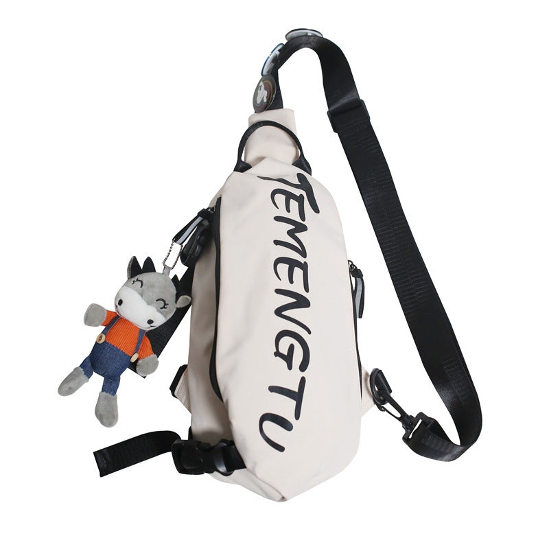 Trendy Branded Sling Bag with Plush Toy Accent