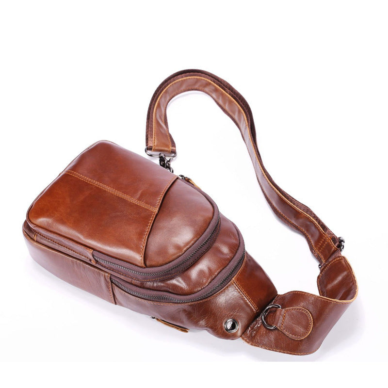 Rugged Leather Crossbody Chest Bag with Zipper Pockets