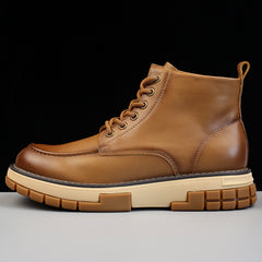 Rugged Leather Lace-Up Moc Toe Work Boots with Lugged Sole