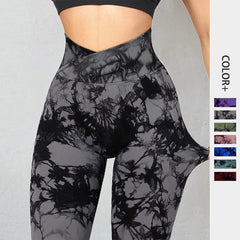 Seamless High-Waisted Marble-Print Activewear Leggings