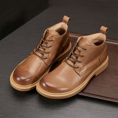 Stylish Leather Boots - Rugged Lace-Up Chukka Boots