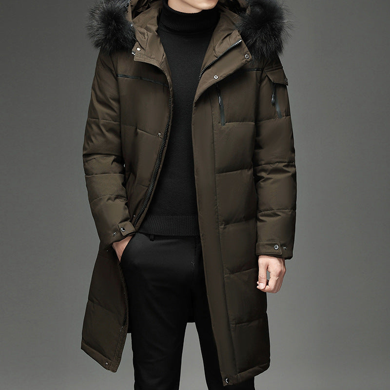 Men's Long Down Parka - Winter Coat with Hood