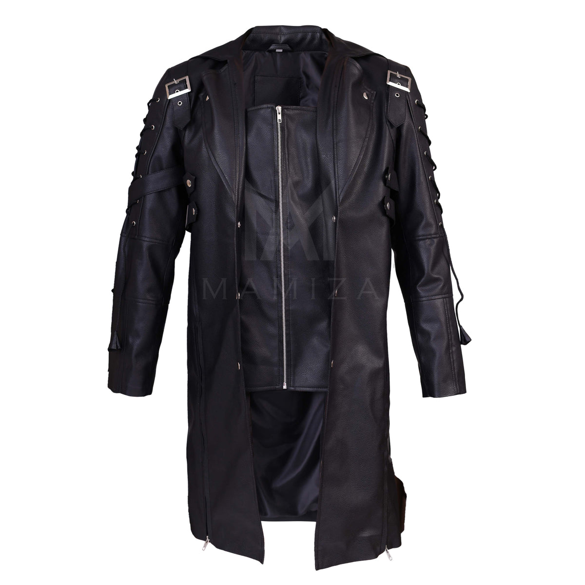 Black Leather Trench Coat - Steampunk Style