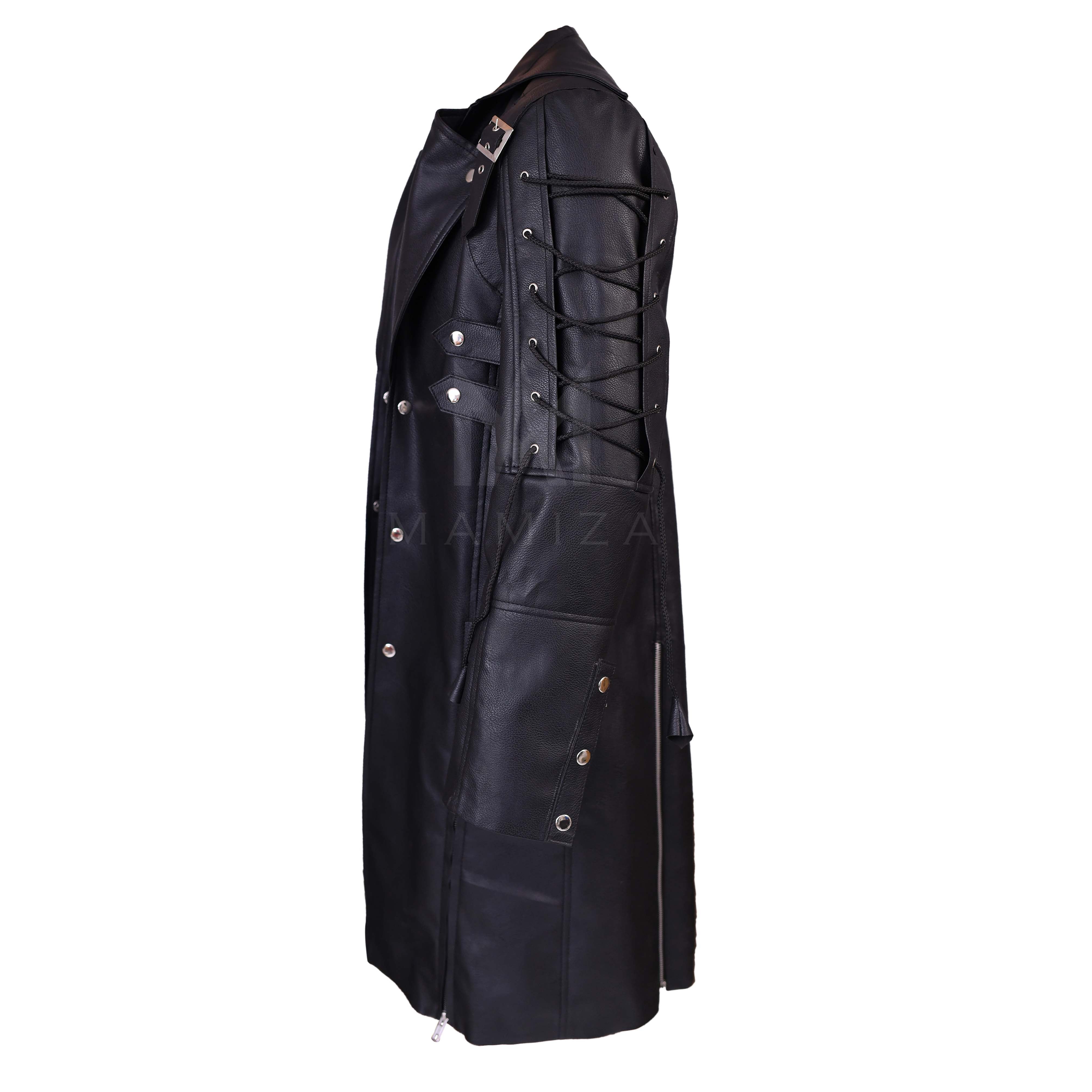 Black Leather Trench Coat - Steampunk Style