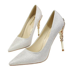 Enchanting Satin Heels with Ornate Accents: Elegant Evening Style