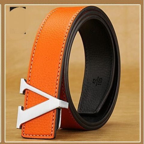 Men's Premium Leather Belt with V Buckle