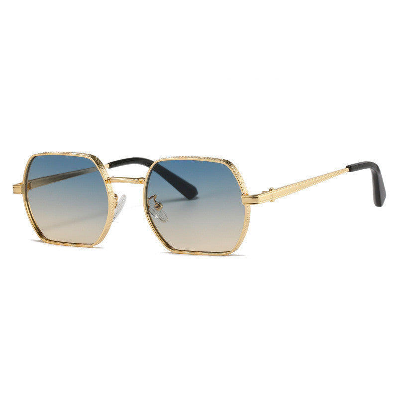 Geometric Sunglasses with Metallic Accents and Gradient Lenses