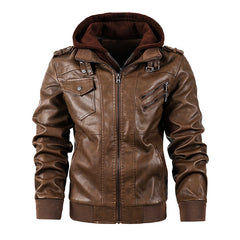 Men's Premium Motorcycle PU Leather Jacket with Hood