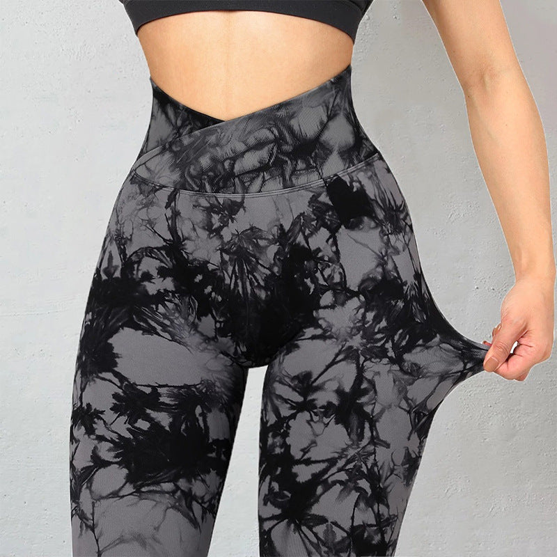 Seamless High-Waisted Marble-Print Activewear Leggings