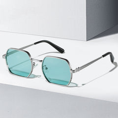 Geometric Sunglasses with Metallic Accents and Gradient Lenses