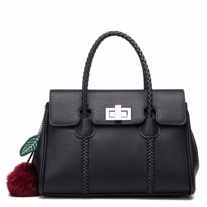 Elegant Braided Strap Handbag with Twist Lock Closure