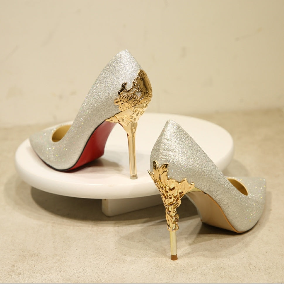 Enchanting Satin Heels with Ornate Accents: Elegant Evening Style