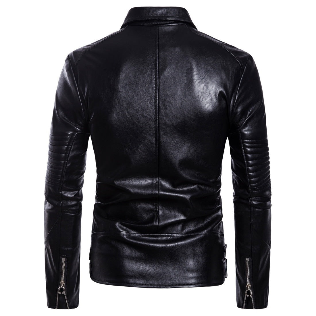 Men's Black Slim-Fit Leather Bomber Jacket