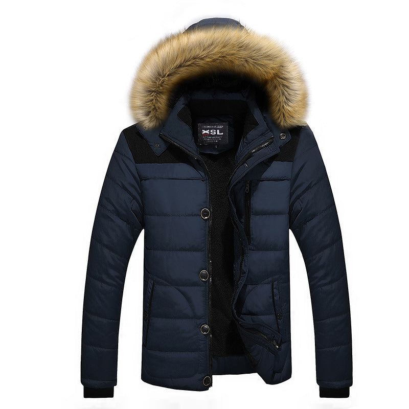 Men's Quilted Winter Parka - Faux Fur Hood, Multiple Pockets