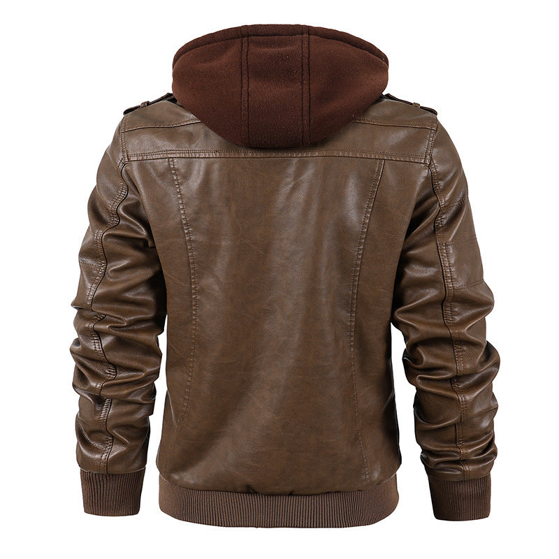 Men's Premium Motorcycle PU Leather Jacket with Hood