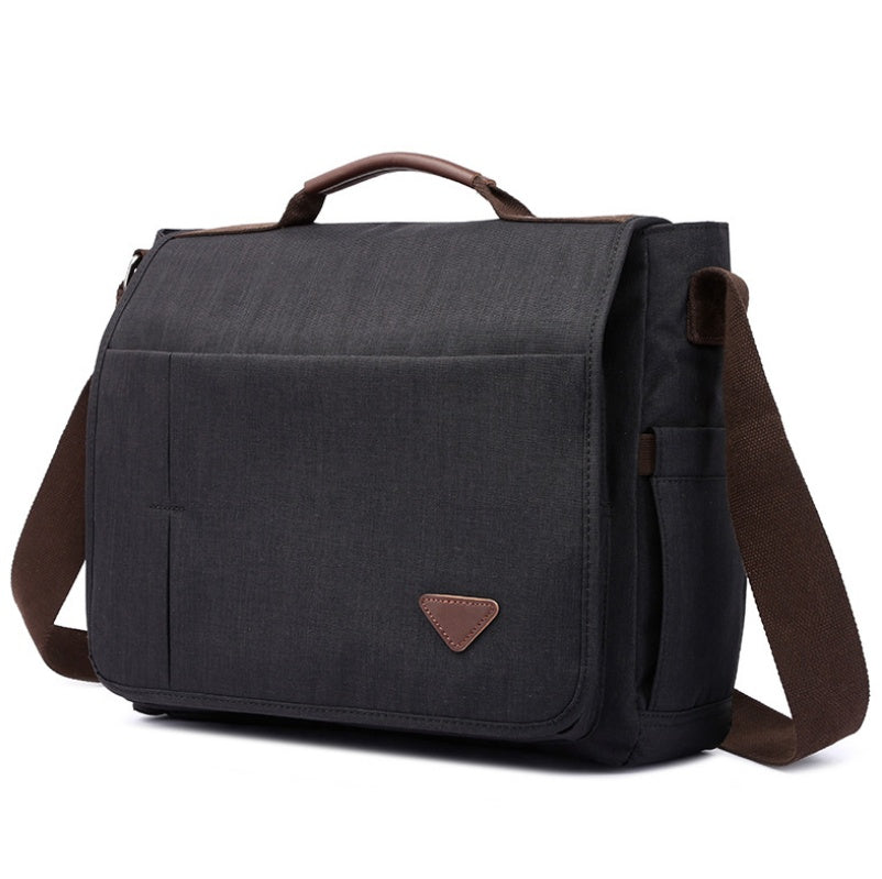 Versatile Messenger Bag with Linen-Look Fabric and Leather Accents