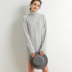 Cozy Oversized Knit Turtleneck Sweater Dress