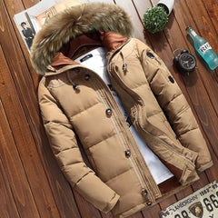 Men's Fur Hood Puffer Jacket - Winter Warmth