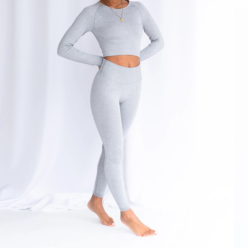 Seamless Ribbed Knit Crop Top and Legging Set