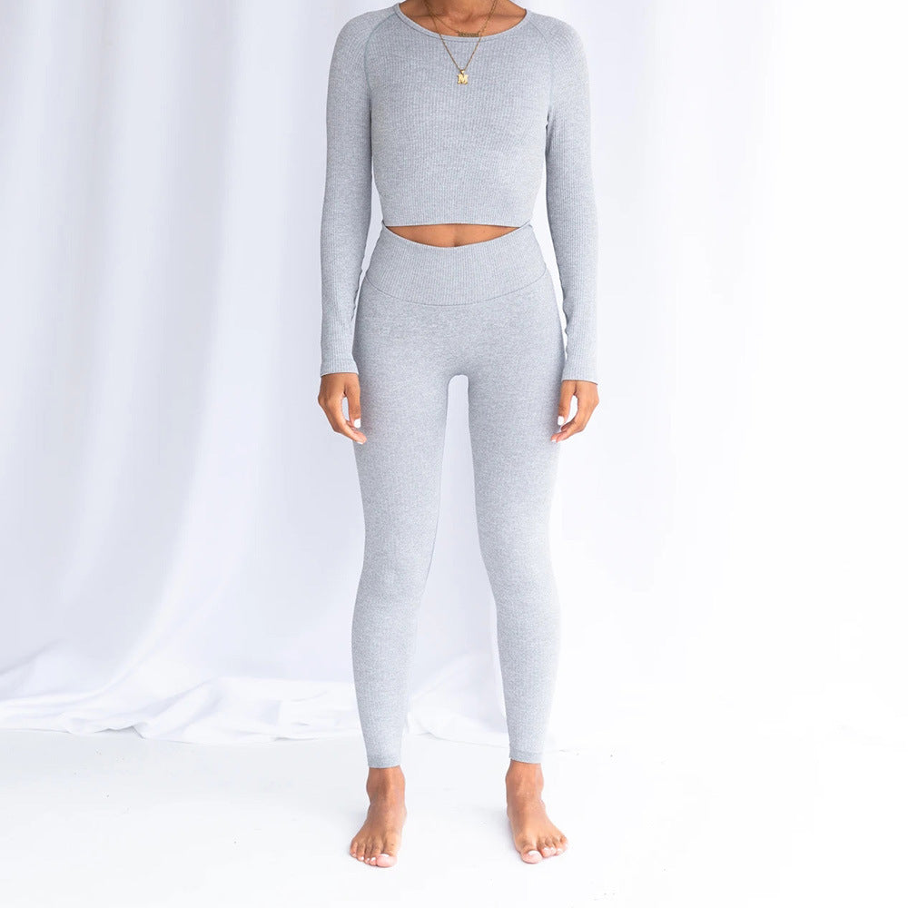 Seamless Ribbed Knit Crop Top and Legging Set