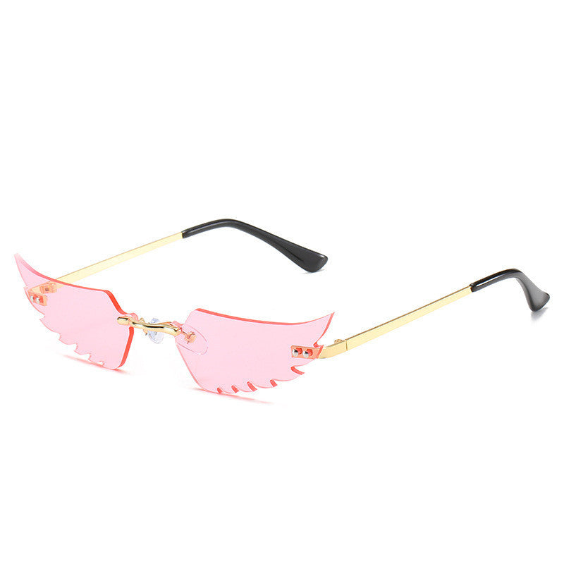 Unique Rimless Geometric Sunglasses with Wing Accents