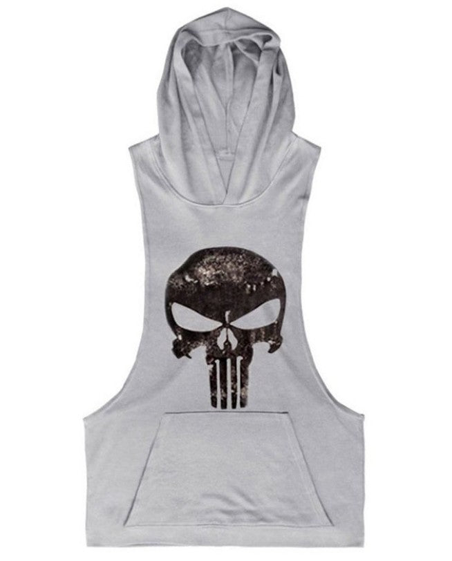 Gym Tank Top Hoodie – Men's Skull Graphic Training Hoodie