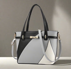 Chic and Stylish Color-Block Leather Shoulder Tote Bag