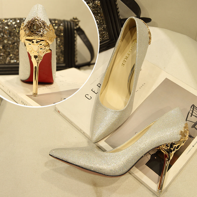 Enchanting Satin Heels with Ornate Accents: Elegant Evening Style