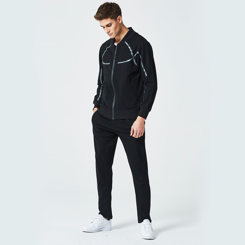 Stylish Graphic Print Zip-Up Tracksuit with Drawstring Waist