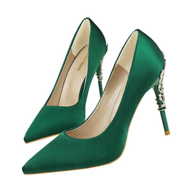 Enchanting Satin Heels with Ornate Accents: Elegant Evening Style