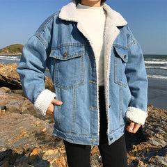 Women's Faux Fur Denim Jacket - Winter Fashion