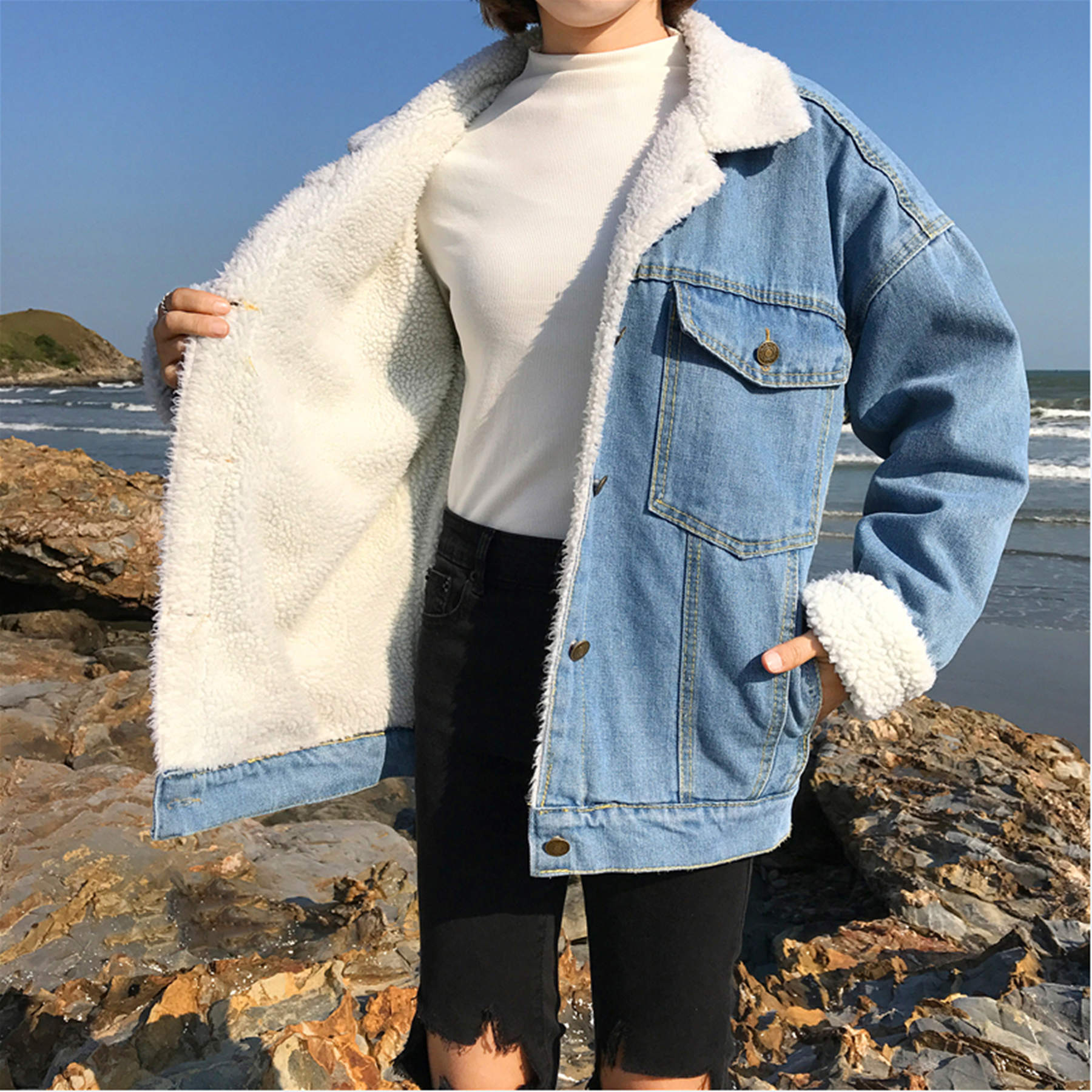 Women's Faux Fur Denim Jacket - Winter Fashion