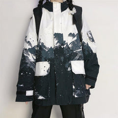 Abstract Mountain Print Hooded Jacket