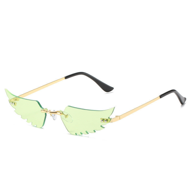 Unique Rimless Geometric Sunglasses with Wing Accents