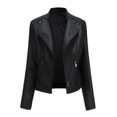 Women's PU Leather Jacket with Lace Up Sides